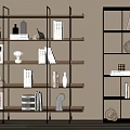 Modern Open Shelving Unit With Metal Frame Wooden Layers Books Decorative Items And Potted Plants