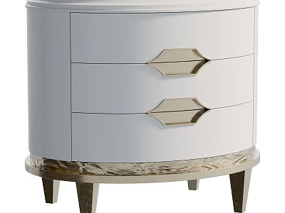 Modern Elegant White Nightstand With Three Drawers Gold Diamond Handles And Metal Legs 3d model