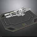 Detailed White Weapon Model Displayed On Hexagonal Platform Stand Base 3d model