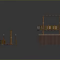 Detailed Wooden Outdoor Structure Model With Roofed Pavilions Platforms And Stairs