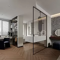 Modern Bedroom Interior Design With Textured Wall Wooden Floor And Decorative Mirror