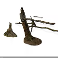 Natural Weathered Tree Stumps With Branches And Exposed Roots As Decorative Plant Elements