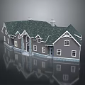 Traditional House Exterior With Gray Walls Green Roof Stone Base And Windows