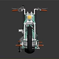 Turquoise Custom Chopper Motorcycle With Orange Seat Chrome Parts And Large Wheels