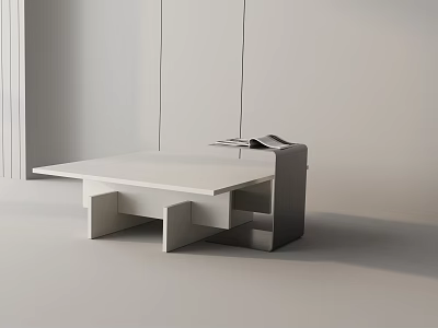 Modern Minimalist Coffee Table With White Top Geometric Base And Open Book 3d model