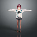 3D Human Character Model With Red Hair White Jacket Black Shorts And Brown Sandals