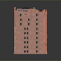 Cartoon Style Red Brick Building Multi Story Structure With Windows And Arched Entrance