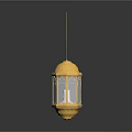Golden Hanging Lanterns With Various Decorative Tops And Different Designs On Grey Background