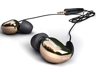 Shiny Gold And Black In Ear Wired Headphones With Sleek Design 3d model