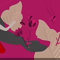 Pink Themed Paper Cut Art With Princess In Red Dress And Flowers