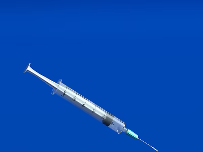 High Quality Medical Syringe with Needle Isolated on Blue Background 3d model