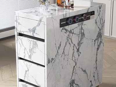 Modern White Marble Texture Sideboard With Drawer Storage And Top Decorative Bottles 3d model