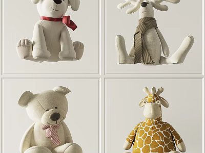 Cute Plush Animal Toys Dog Deer Bear Giraffe With Accessories 3d model