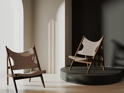 Modern Wooden Frame Lounge Chairs With Woven Seats In Bright Interior Space 3d model