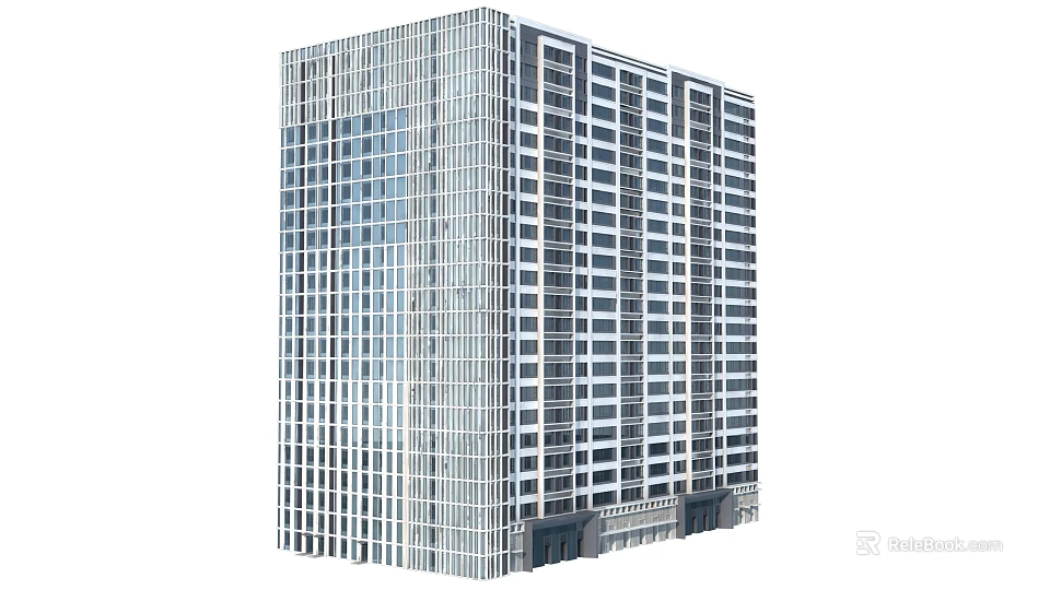 Modern High Rise Office Building With Glass Facade And Metal Frame Structure 3d model 