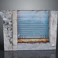 Rustic Furniture Cabinet With Stone Sides And Blue Metal Roller Shutter