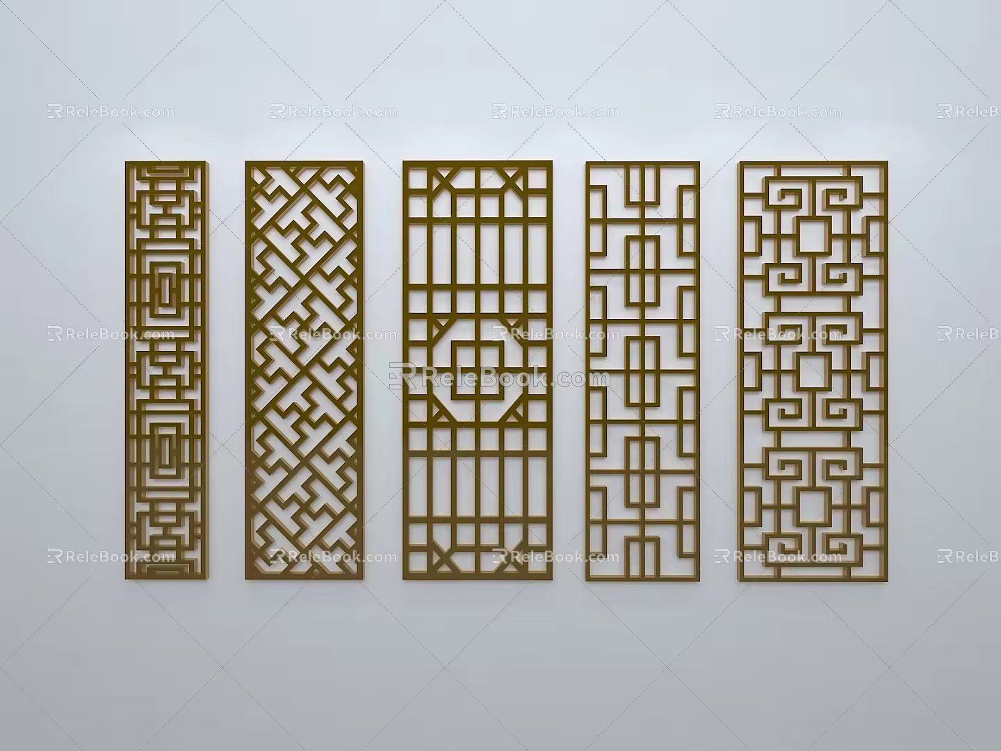 Chinese-style window grilles silhouette pane window sill border openwork window 3d model