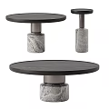 Modern Round Coffee Table Design With Black Tabletop And Marble Textured Cylindrical Base 3d model