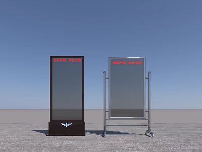 Two Modern Standing Mirrors With Black Base And Silver Metal Frame Design 3d model
