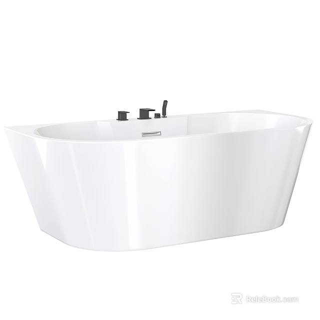 White Freestanding Bathtub with Modern Design and Black Faucet Controls 3d model 