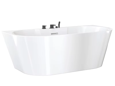 White Freestanding Bathtub with Modern Design and Black Faucet Controls 3d model