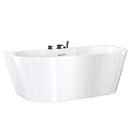 White Freestanding Bathtub with Modern Design and Black Faucet Controls
