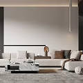 Modern Living Room Interior With Beige Sofa Coffee Table Ceiling Light And Area Rug 3d model
