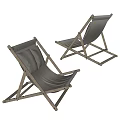 Two Minimalist Lounge Chairs With Wooden Frame And Beige Foldable Design