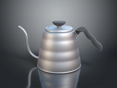 Stainless Steel Kettle With Long Spout Curved Handle And Layered Reflective Design 3d model