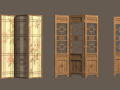 Traditional Chinese Wooden Screens With Carved Geometric Designs And Floral Patterns 3d model