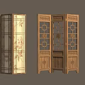 Traditional Chinese Wooden Screens With Carved Geometric Designs And Floral Patterns