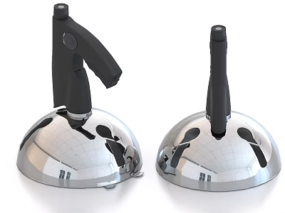 Two Modern Headphone Speakers With Silver Reflective Base And Black Handle Design 3d model