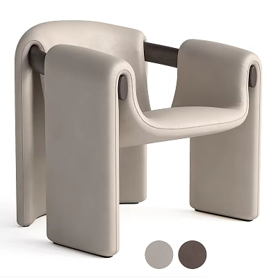 Modern Beige Leather Leisure Chair With Unique Armrests And Sleek Design 3d model