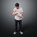 Man Holding Baby In Onesie And Casual Outfit Against Gradient Background