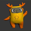 Adorable Cartoon Mythical Creature With Yellow Body Orange Antlers And Gray Mask