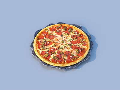 Delicious Pepperoni Pizza On a Round Plate With Fresh Tomato Sauce Cheese and Basil Herbs 3d model