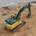 DEERE Yellow Excavator Working On Construction Site With Dirt Ground And Soil Pile