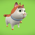 Cute Cartoon Cat with Orange White Fur Head Decoration Blue Collar Bell on Green Background