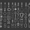 Set of Diverse White Shaped Icons Including Tools and Design Symbols