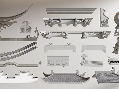 Traditional Chinese Ancient Architectural Components Featuring Ornate Carved Decorative Details 3d model