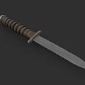 Military Style Knife With Striped Wooden Handle And Sharp Metal Blade