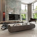 Spacious Loft Living Room With Marble Flooring Sofa Piano And Plant