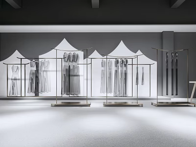 Modern Clothing Store Interior With Open Display Racks And Hanging Apparel 3d model