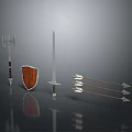 Medieval Weapons Including Axe Sword Shield And Arrows Arranged Together 3d model