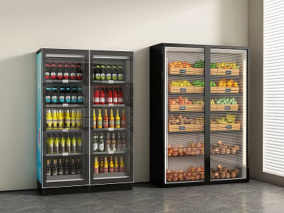 Commercial Display Refrigerators with Glass Doors Storing Beverages Fruits and Vegetables 3d model