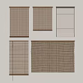 Various Styles Of Woven Window Blinds In Brown And Beige On White Wall