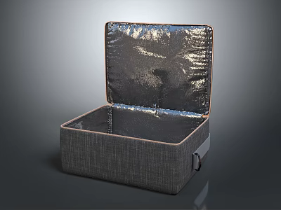 Open Storage Box With Gray Fabric Exterior Brown Trim And Silver Lining Interior 3d model