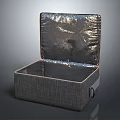 Open Storage Box With Gray Fabric Exterior Brown Trim And Silver Lining Interior 3d model