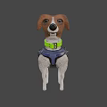 Adventurous Game Character Dog In Blue Vest And Green Collar Standing In Wheat Field