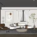 Modern Living Room Interior With White Sofa Round Coffee Table Decorative Painting And Floor Lamp